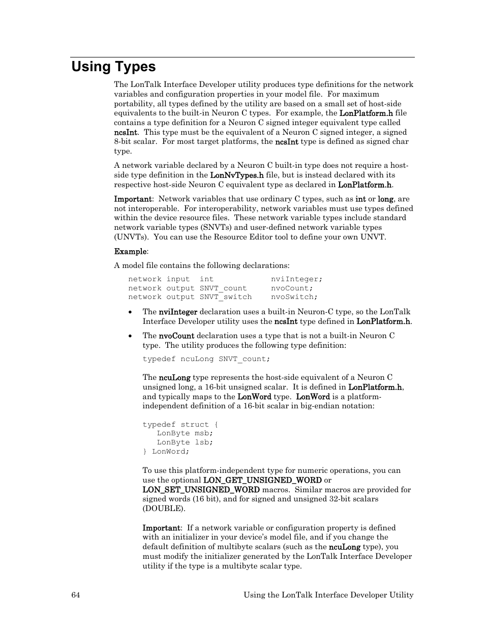 Using types | Echelon FTXL User Manual | Page 76 / 261