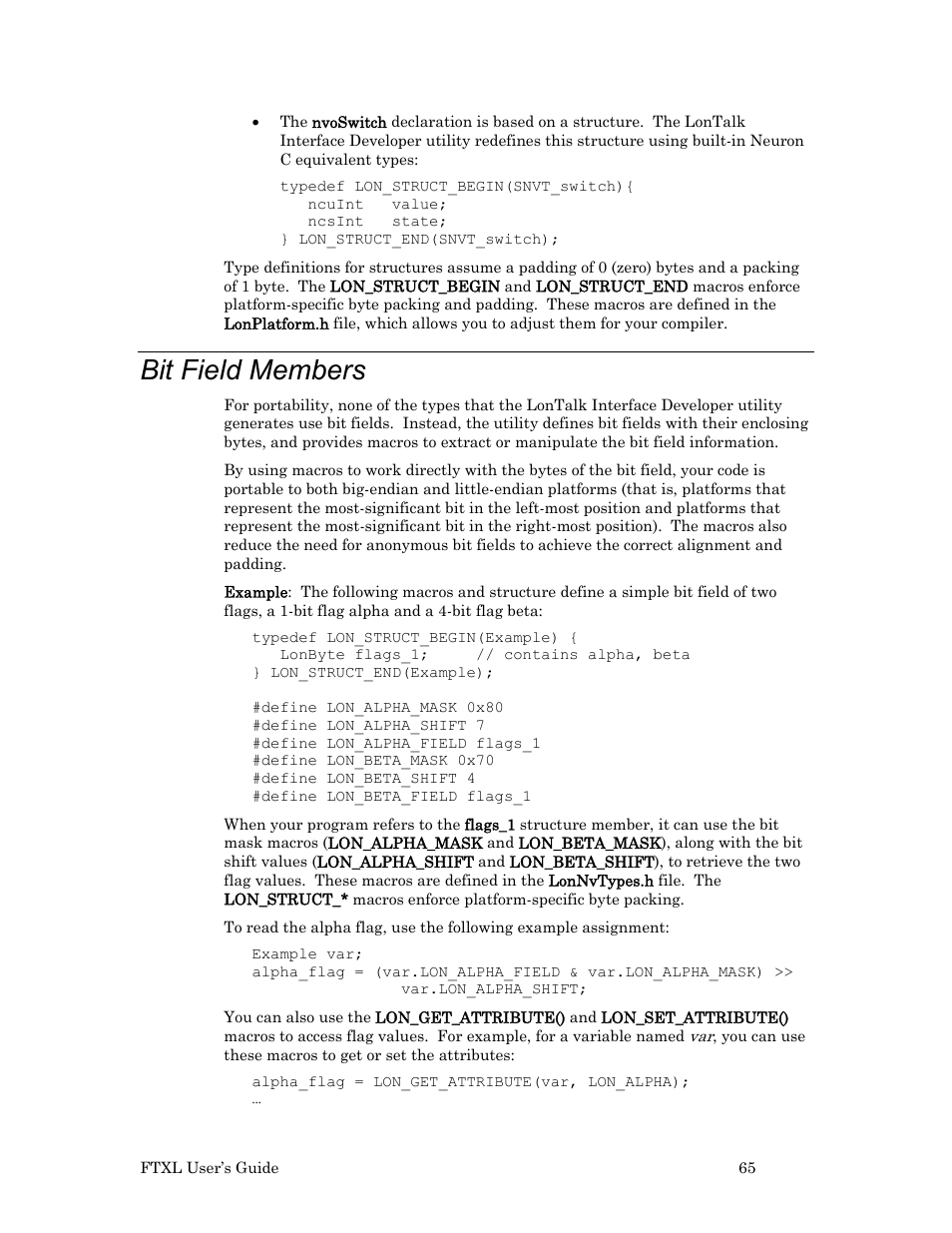 Bit field members | Echelon FTXL User Manual | Page 77 / 261