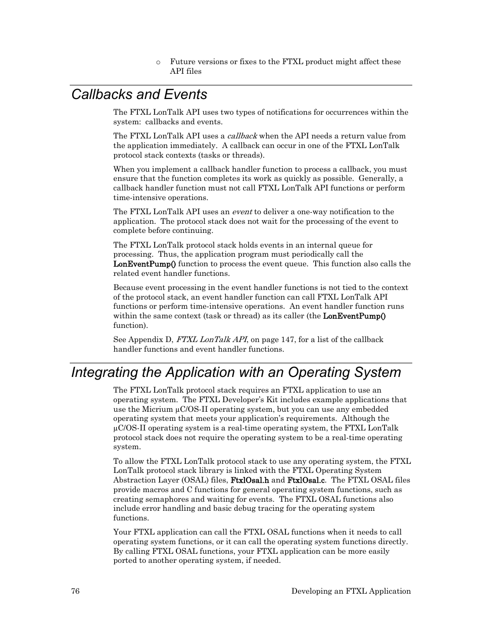 Callbacks and events | Echelon FTXL User Manual | Page 88 / 261