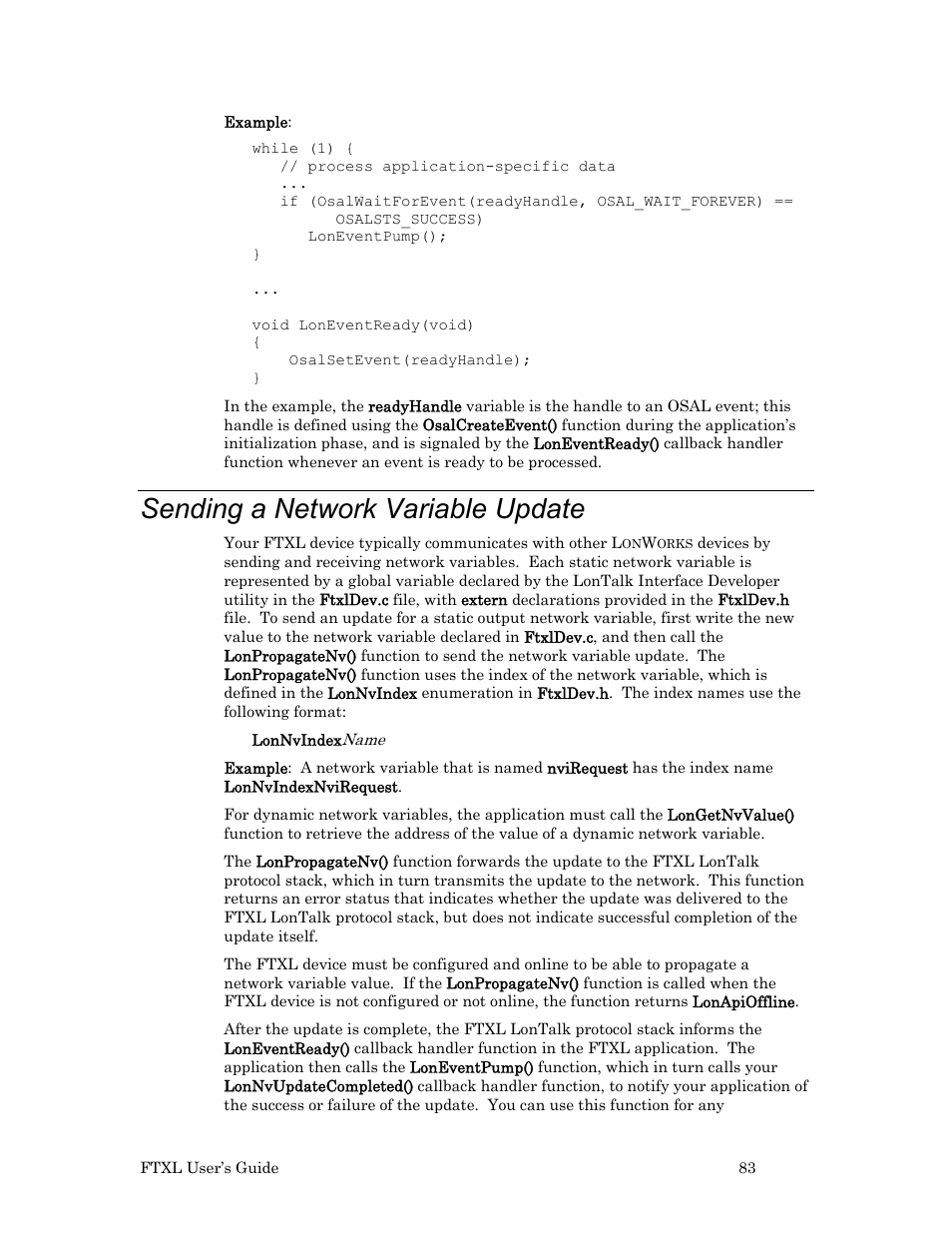 Sending a network variable update | Echelon FTXL User Manual | Page 95 / 261