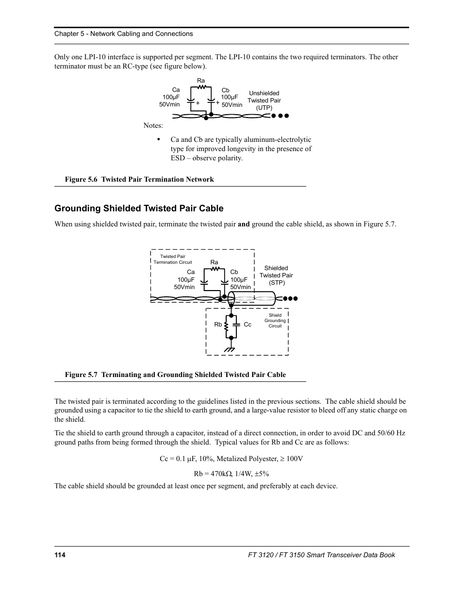 Grounding shielded twisted pair cable | Echelon FT 3150 Smart Transceiver User Manual | Page 120 / 157