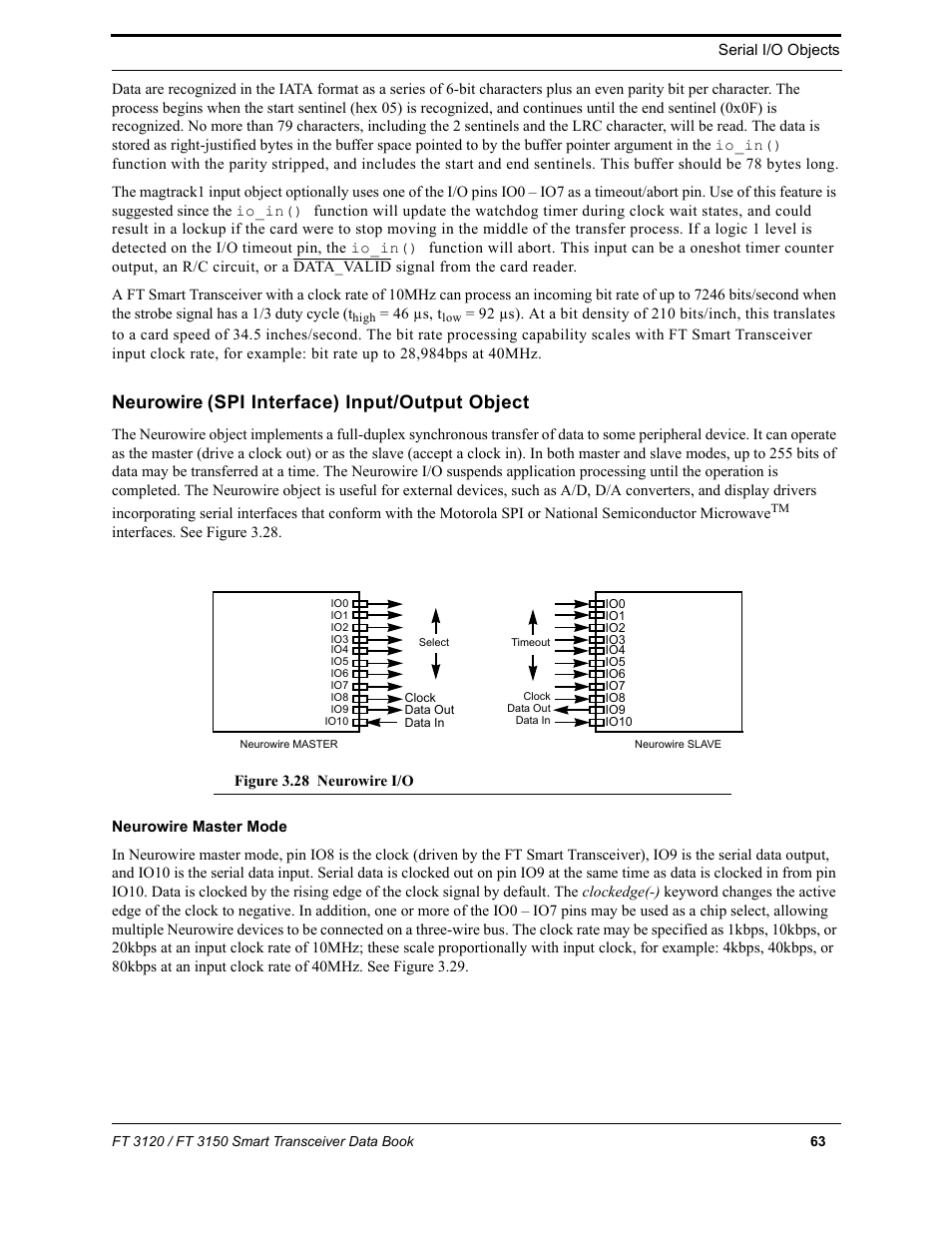 Neurowire (spi interface) input/output object, Neurowire master mode, Neurowire | Spi interface) input/output object | Echelon FT 3150 Smart Transceiver User Manual | Page 69 / 157