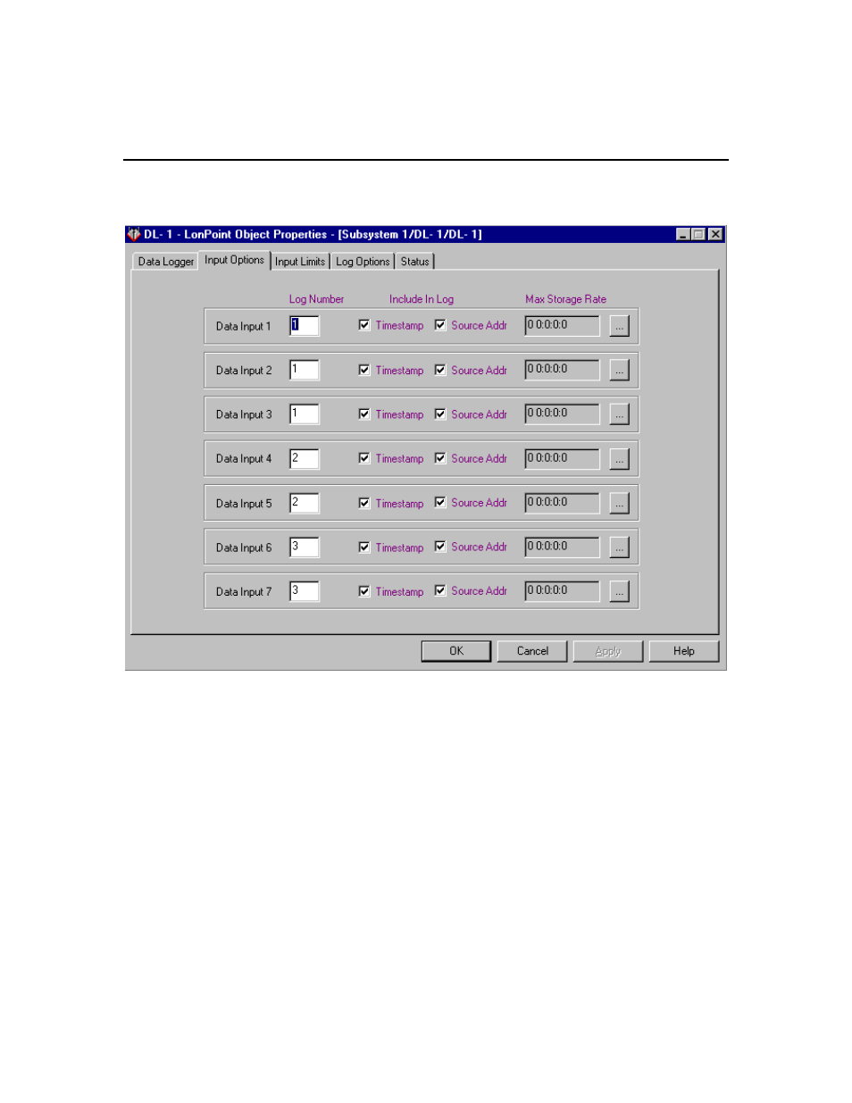 Input options | Echelon LonPoint Application and Plug-In User Manual | Page 170 / 191