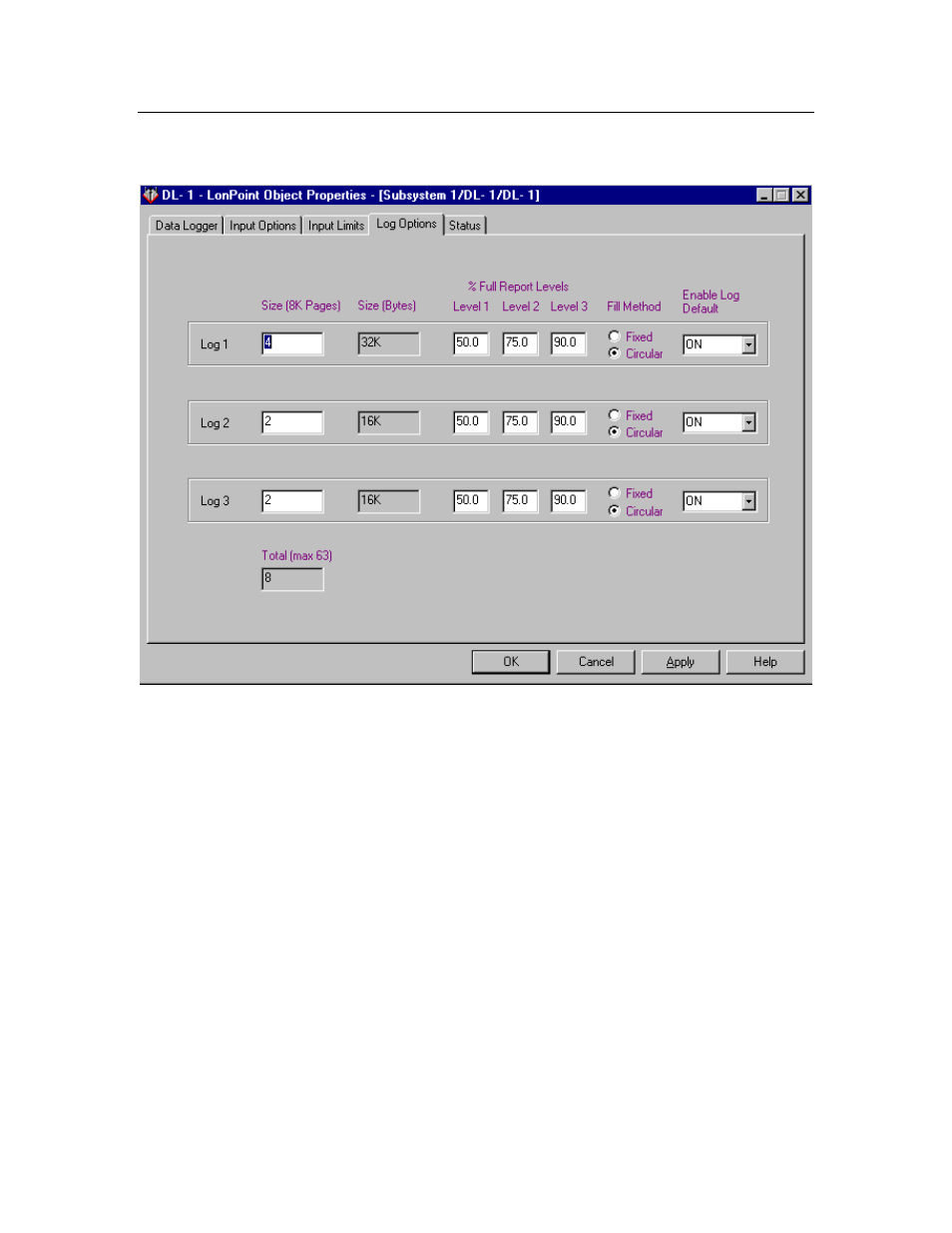 Log options | Echelon LonPoint Application and Plug-In User Manual | Page 173 / 191