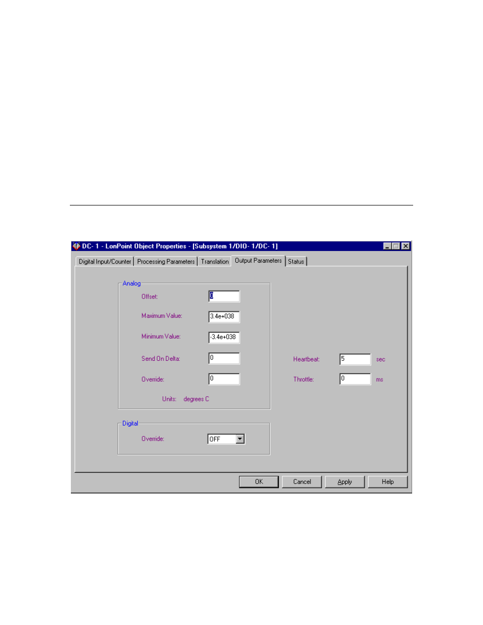 Output parameters | Echelon LonPoint Application and Plug-In User Manual | Page 37 / 191