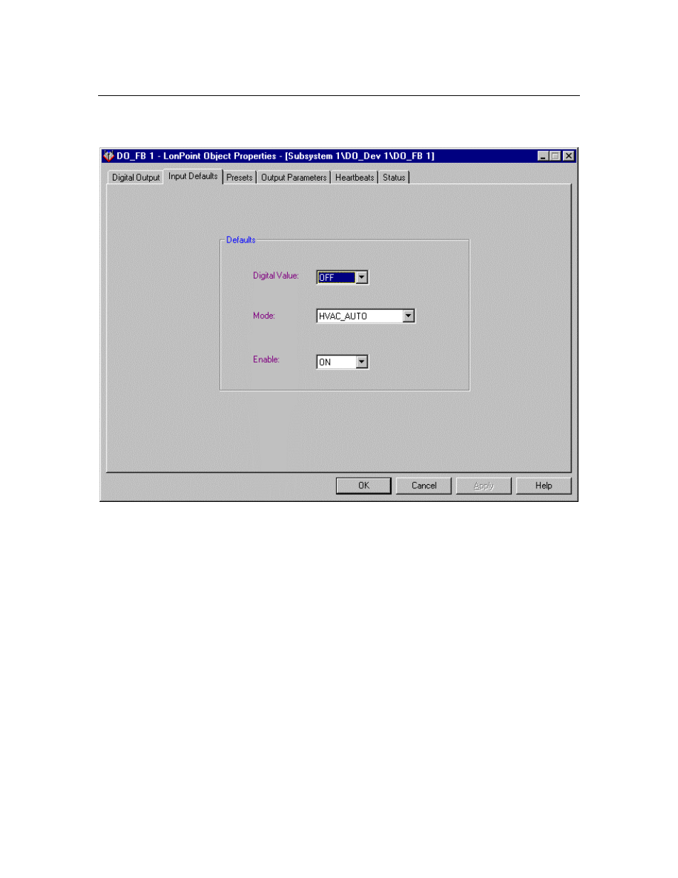 Input defaults | Echelon LonPoint Application and Plug-In User Manual | Page 44 / 191