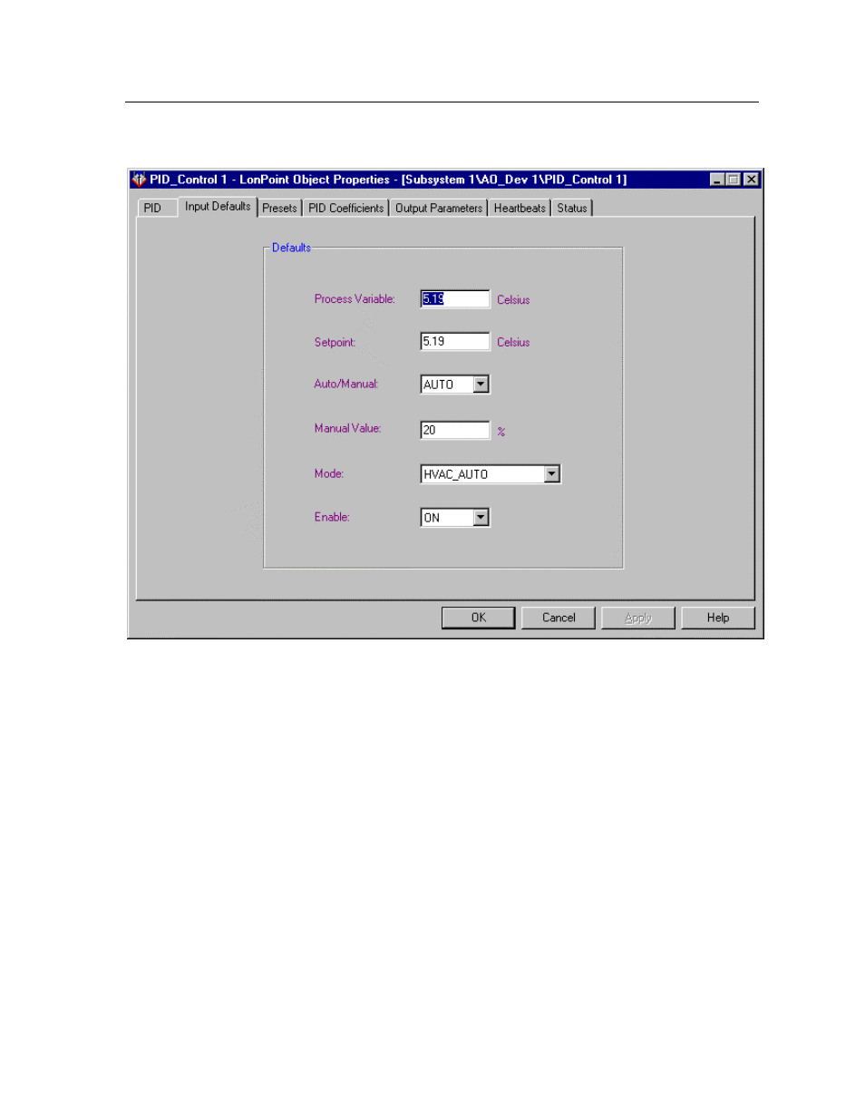 Input defaults | Echelon LonPoint Application and Plug-In User Manual | Page 89 / 191