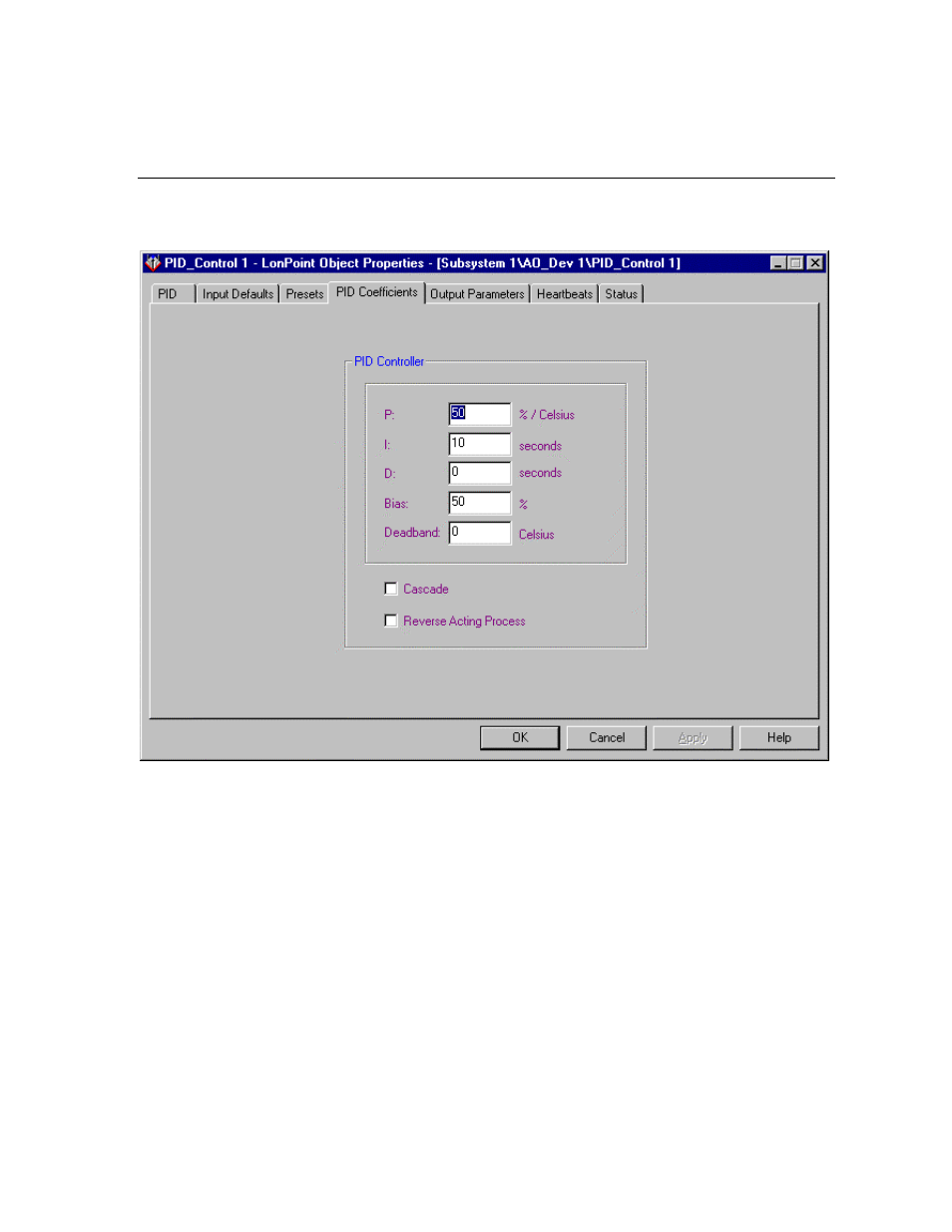 Pid coefficients | Echelon LonPoint Application and Plug-In User Manual | Page 91 / 191