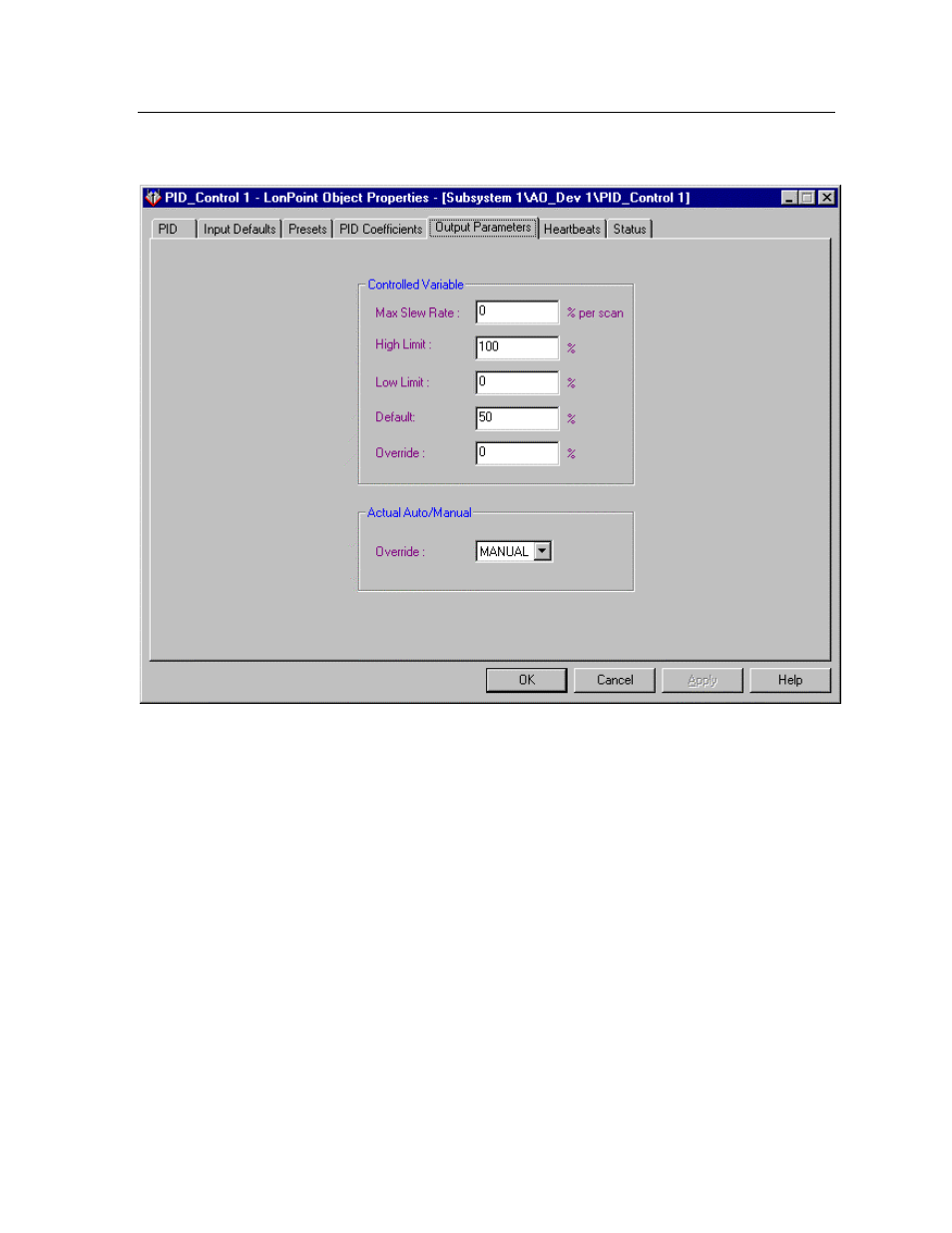 Output parameters | Echelon LonPoint Application and Plug-In User Manual | Page 93 / 191