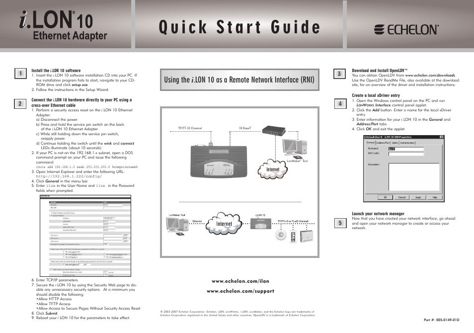 Echelon i.LON 10 Ethernet Adapter User Manual | 1 page