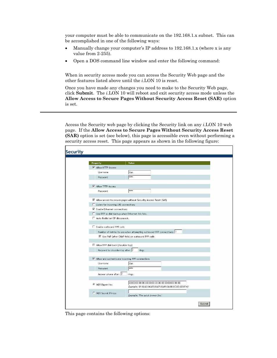 See i .lon 10 ethernet adapter, I.lon 10 ethernet, I.lon | See i.lon 10 ethernet adapter security web, I .lon 10 ethernet adapter security web page | Echelon i.LON 10 Ethernet Adapter User Manual | Page 43 / 82