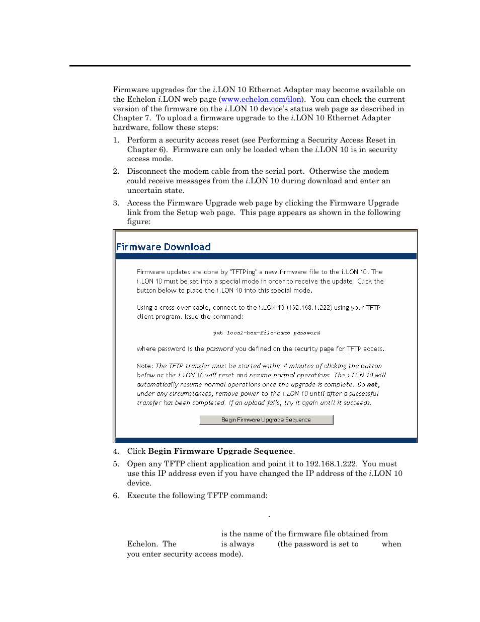 Uploading i.lon 10 ethernet adapter firmware, Uploading i .lon 10 ethernet adapter firmware -2, Uploading i.lon 10 ethernet | Adapter firmware in chapter, Uploading i .lon 10 ethernet adapter firmware | Echelon i.LON 10 Ethernet Adapter User Manual | Page 50 / 82