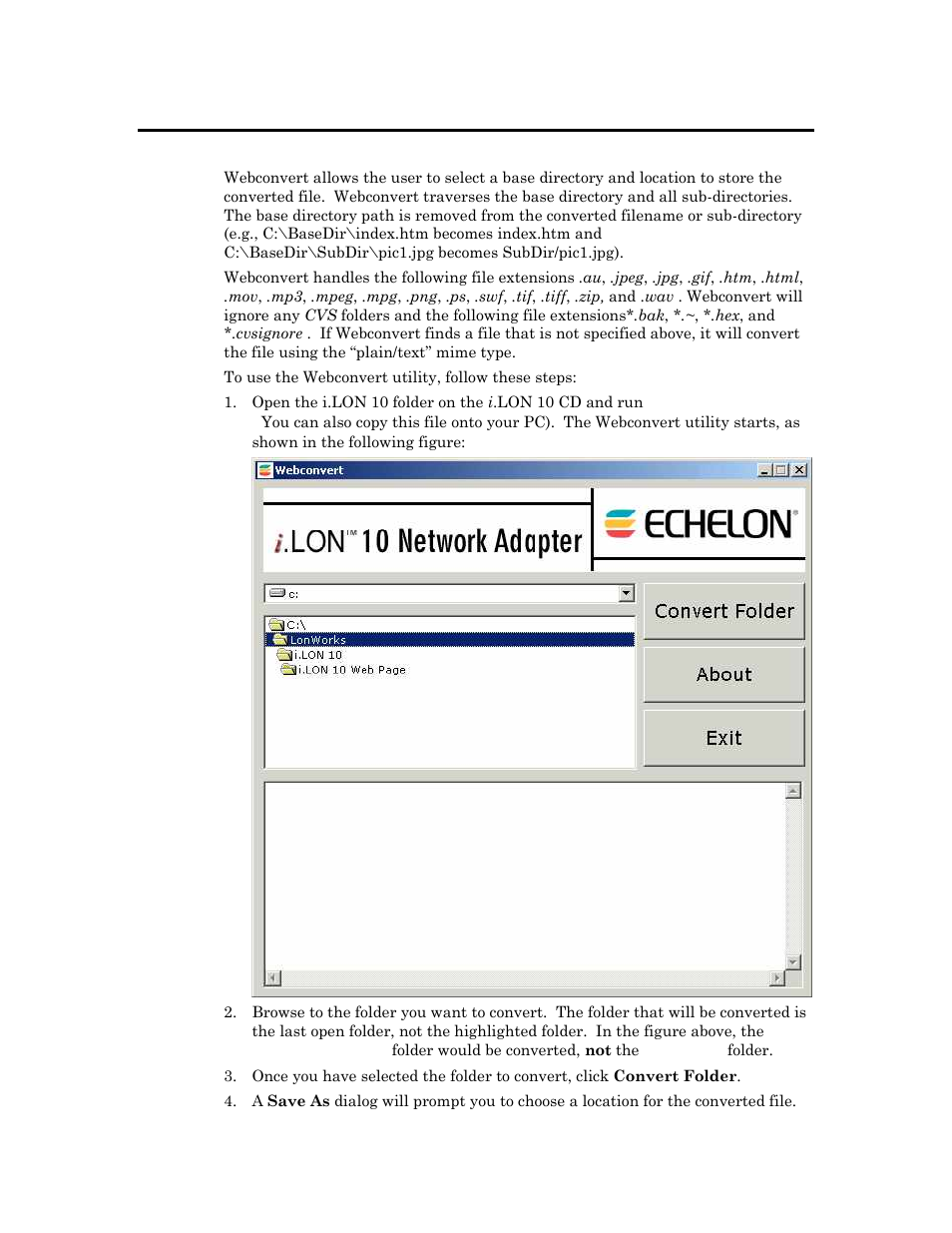 The webconvert utility | Echelon i.LON 10 Ethernet Adapter User Manual | Page 74 / 82