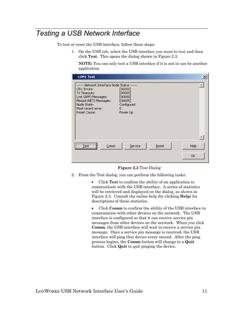 Testing a usb network interface | Echelon LonWorks USB Network Interface User Manual | Page 17 / 27