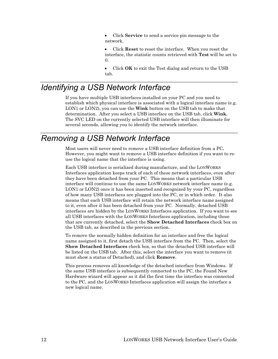 Identifying a usb network interface, Removing a usb network interface | Echelon LonWorks USB Network Interface User Manual | Page 18 / 27