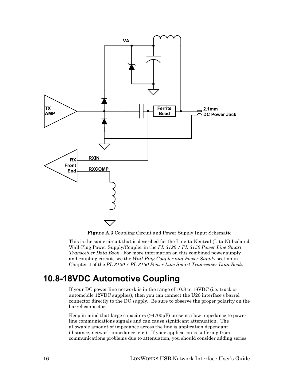 18vdc automotive coupling | Echelon LonWorks USB Network Interface User Manual | Page 22 / 27