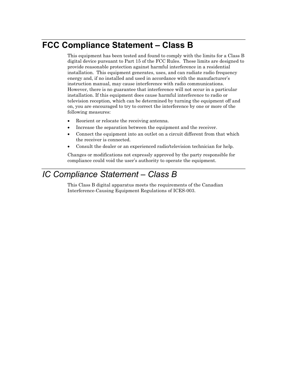 Fcc compliance statement – class b, Ic compliance statement – class b | Echelon LonWorks USB Network Interface User Manual | Page 3 / 27