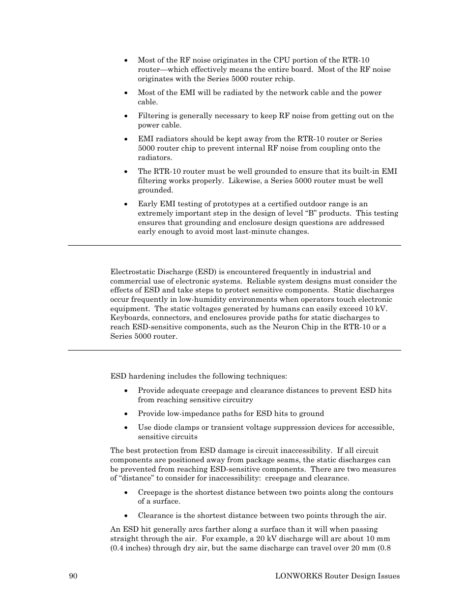Esd design issues, Designing systems for esd immunity | Echelon LonWorks Router User Manual | Page 100 / 129