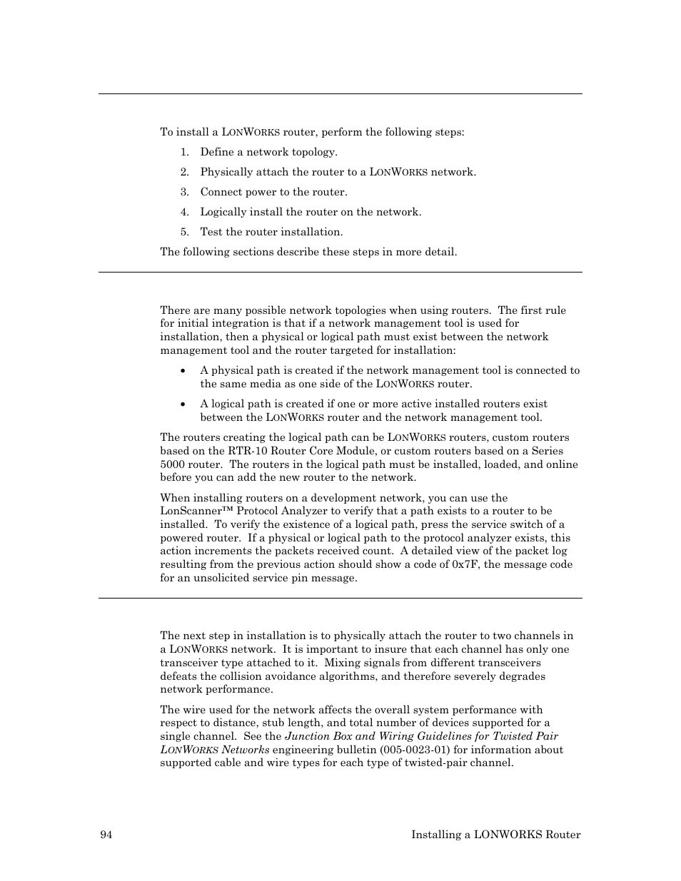 Introduction, Defining a network topology, Attaching the router to a network | Echelon LonWorks Router User Manual | Page 104 / 129