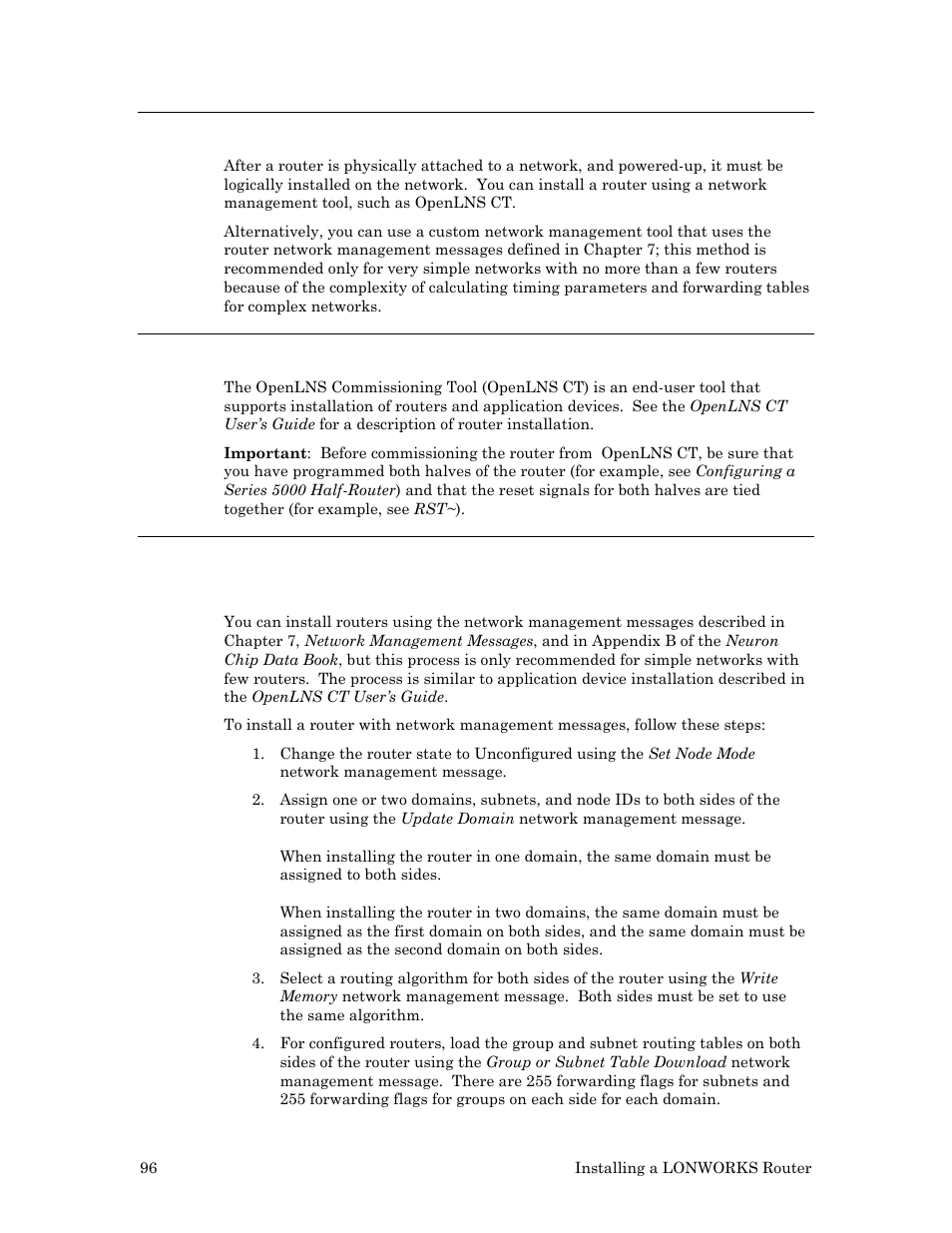 Installing the router on a network, Router installation with openlns ct | Echelon LonWorks Router User Manual | Page 106 / 129