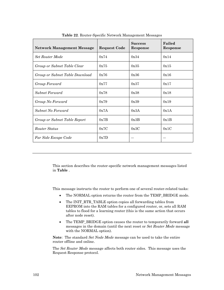 Router-specific network management messages, Set router mode | Echelon LonWorks Router User Manual | Page 112 / 129