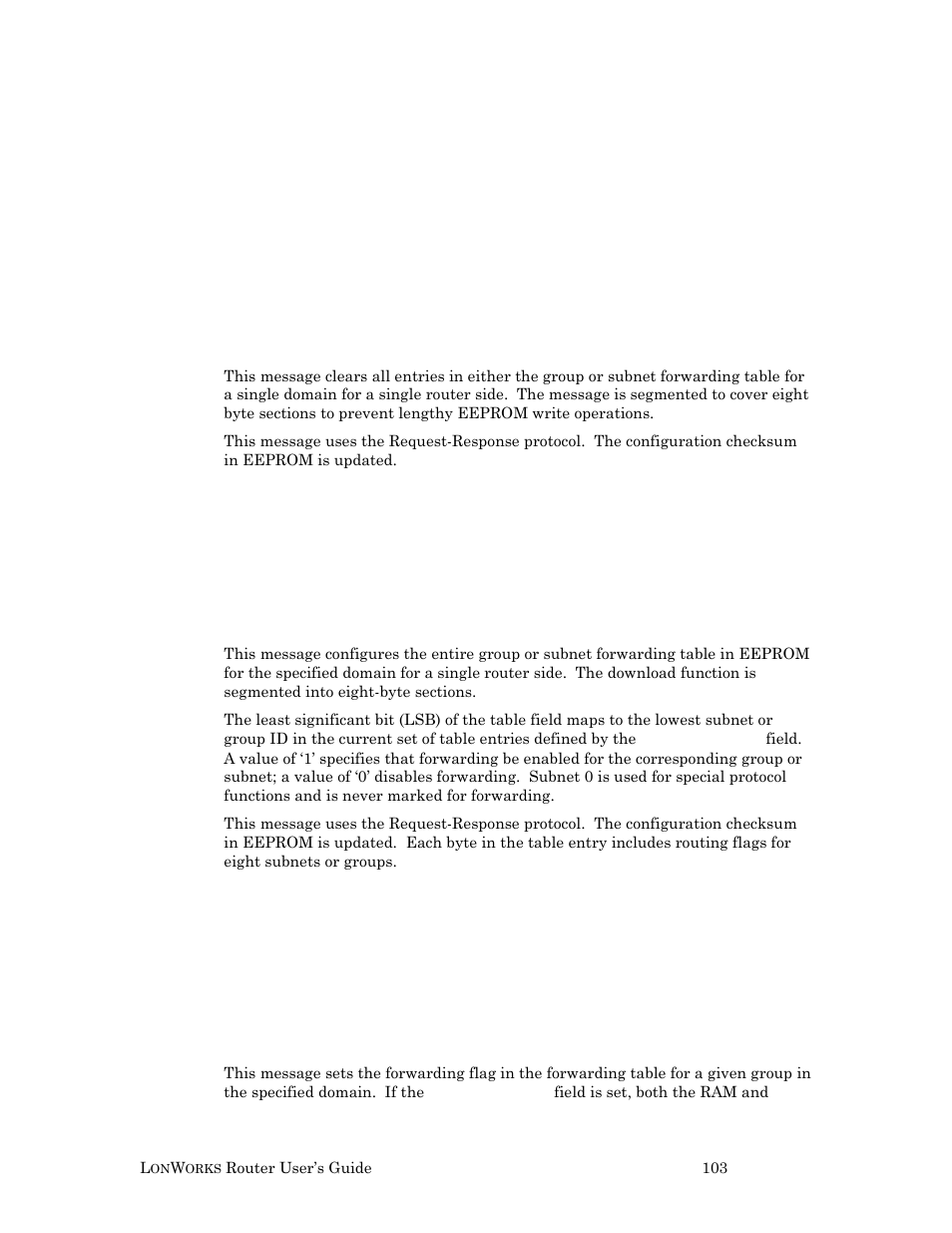 Group or subnet table clear, Group or subnet table download, Group forward | Echelon LonWorks Router User Manual | Page 113 / 129