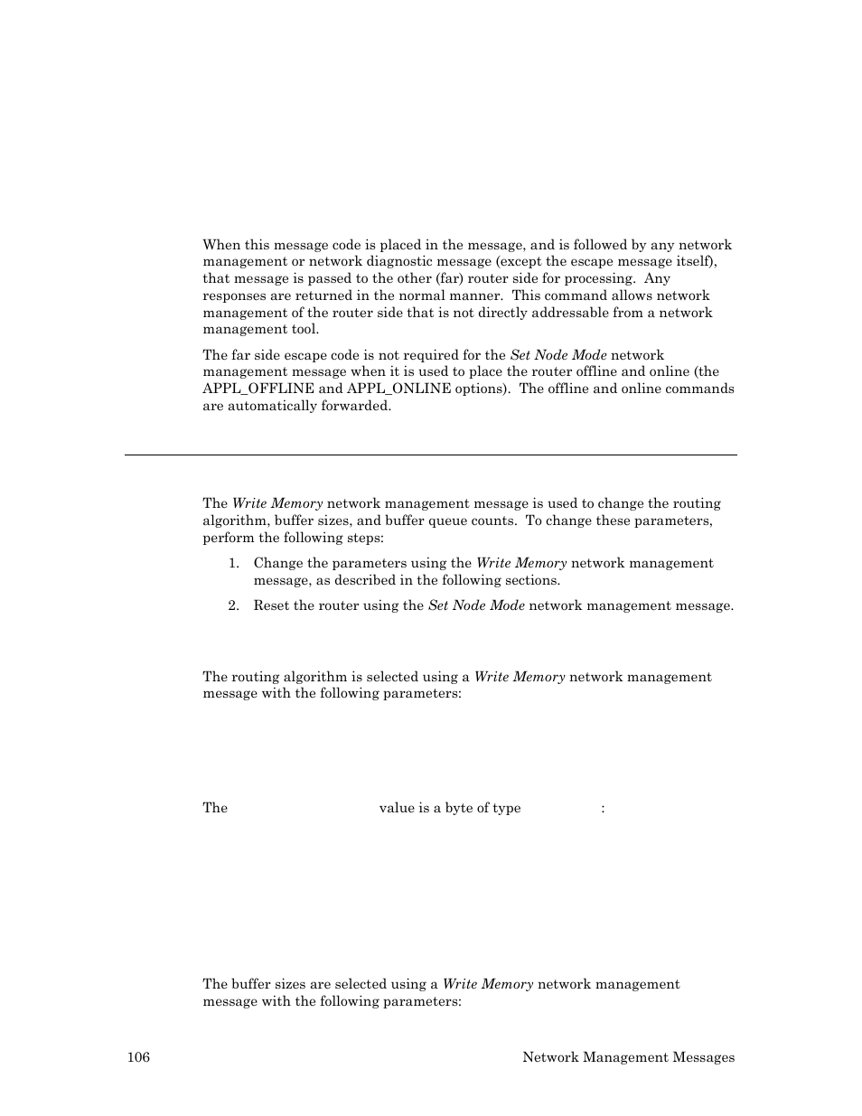 Far side escape code, Router options set with write memory, Set routing algorithm | Set buffer size | Echelon LonWorks Router User Manual | Page 116 / 129