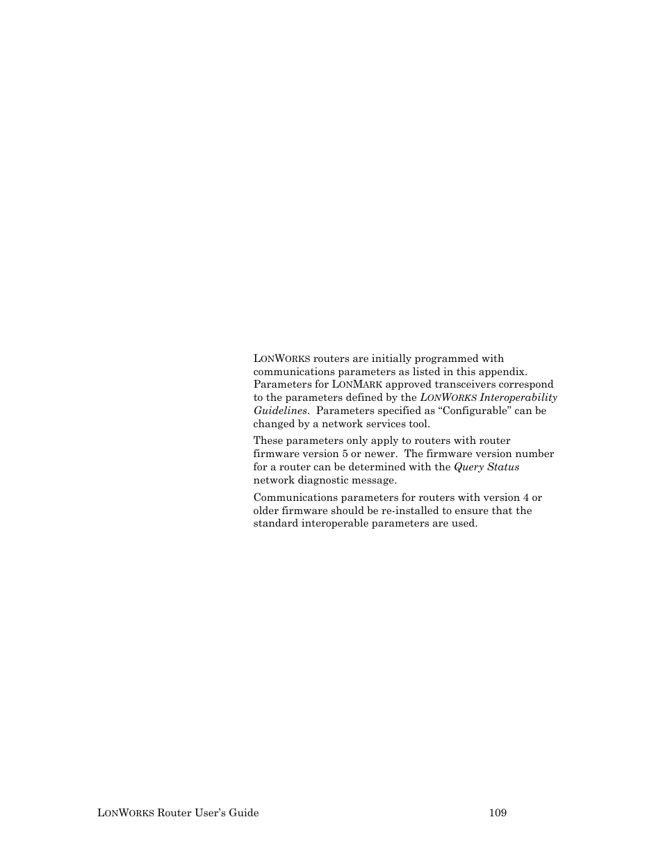 Communications parameters for lonworks routers, A, communications parameters for lonworks routers, Communications parameters for l | Routers, Orks | Echelon LonWorks Router User Manual | Page 119 / 129