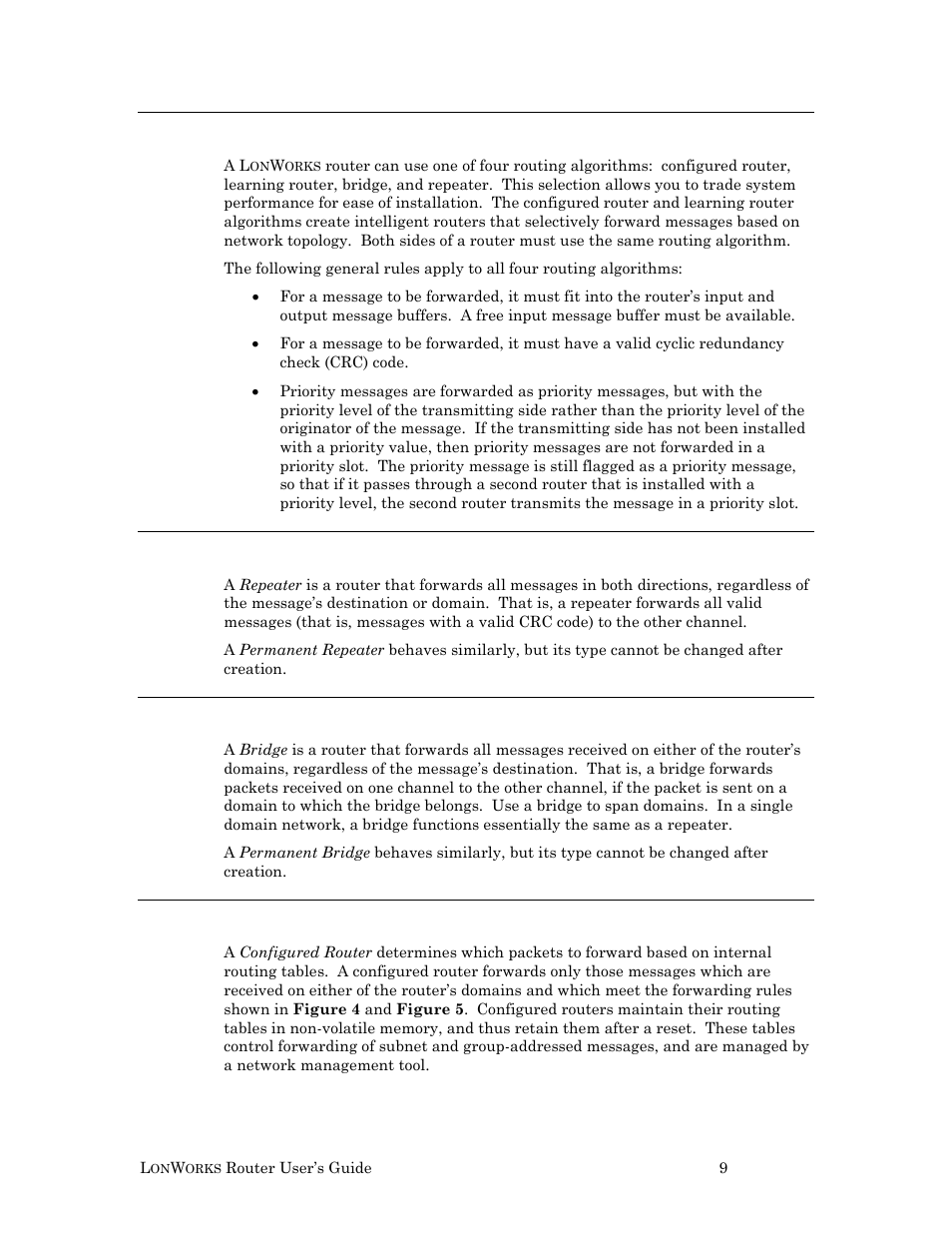 Router types, Repeater, Bridge | Configured router | Echelon LonWorks Router User Manual | Page 19 / 129
