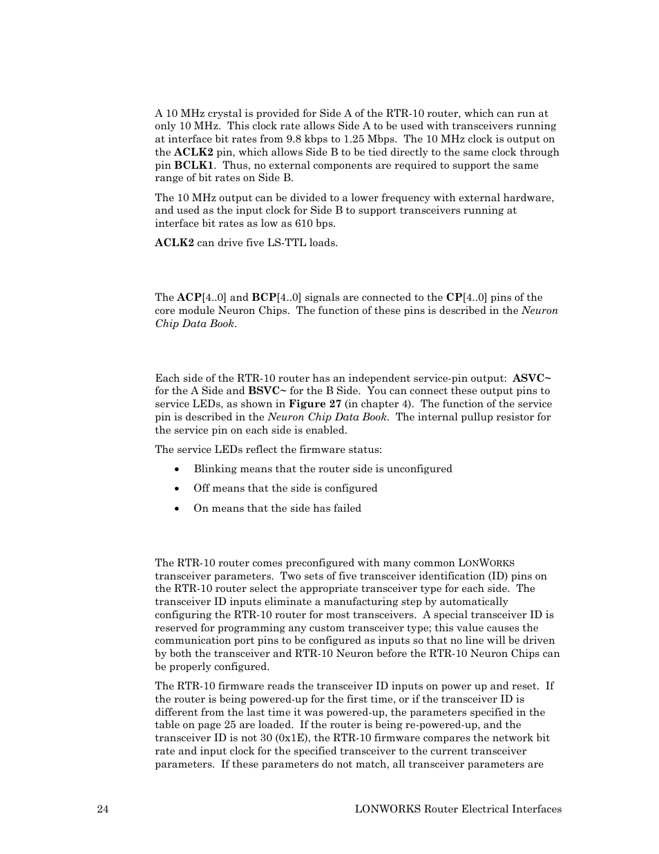 Aclk2, bclk1, and bclk2, Acp[4 ] and bcp[4, Asvc~ and bsvc | Axid[4 ] and bxid[4 | Echelon LonWorks Router User Manual | Page 34 / 129