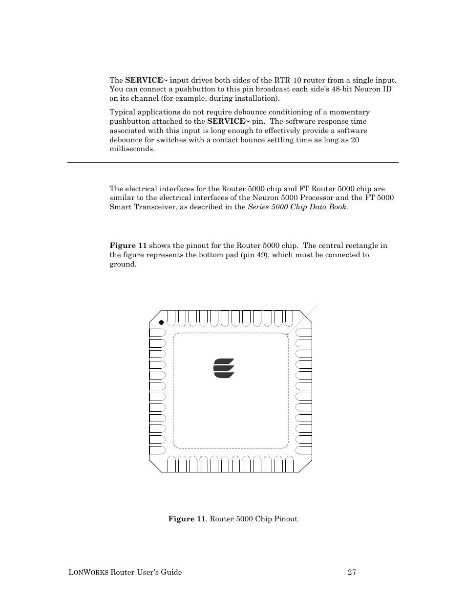 Service, Series 5000 router electrical interface, Router 5000 pinout | Router 5000 | Echelon LonWorks Router User Manual | Page 37 / 129