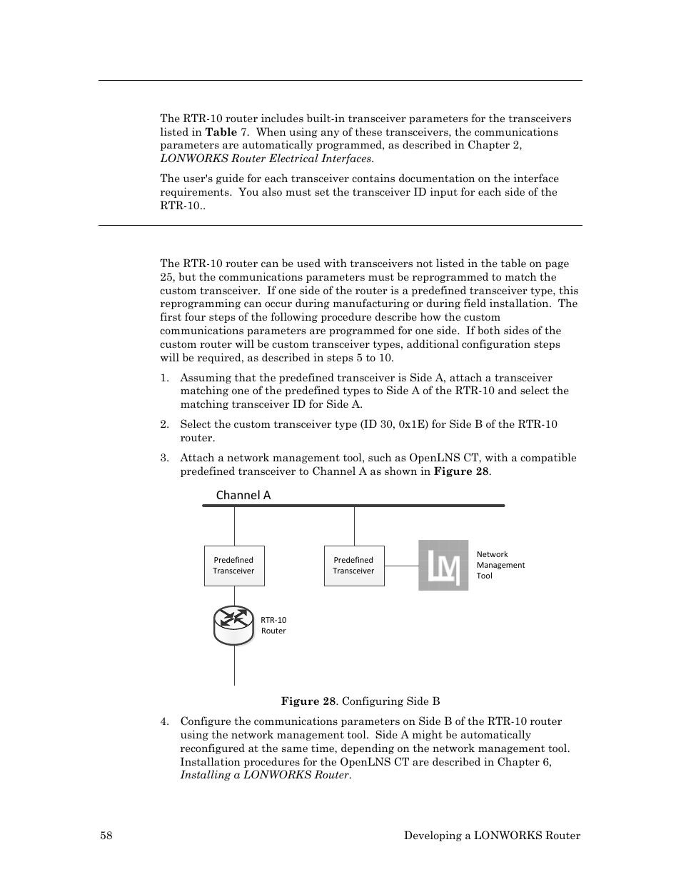 Using predefined transceivers, Using custom transceivers | Echelon LonWorks Router User Manual | Page 68 / 129