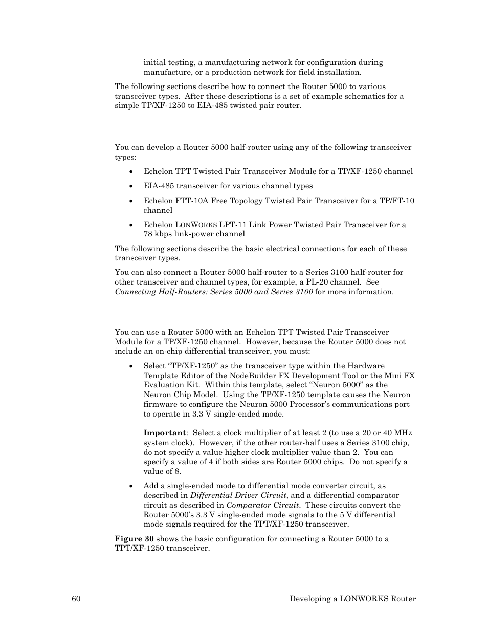 Using an external transceiver with the router 5000, Using a tp/xf-1250 transceiver | Echelon LonWorks Router User Manual | Page 70 / 129