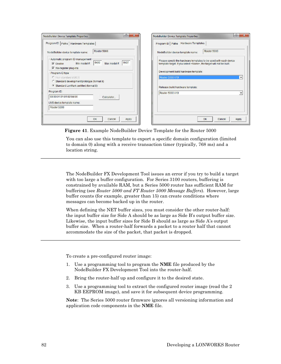 Buffer configurations, Creating a pre-configured nme file, Buffer | Configurations, Creating a pre-configured nme file ) | Echelon LonWorks Router User Manual | Page 92 / 129