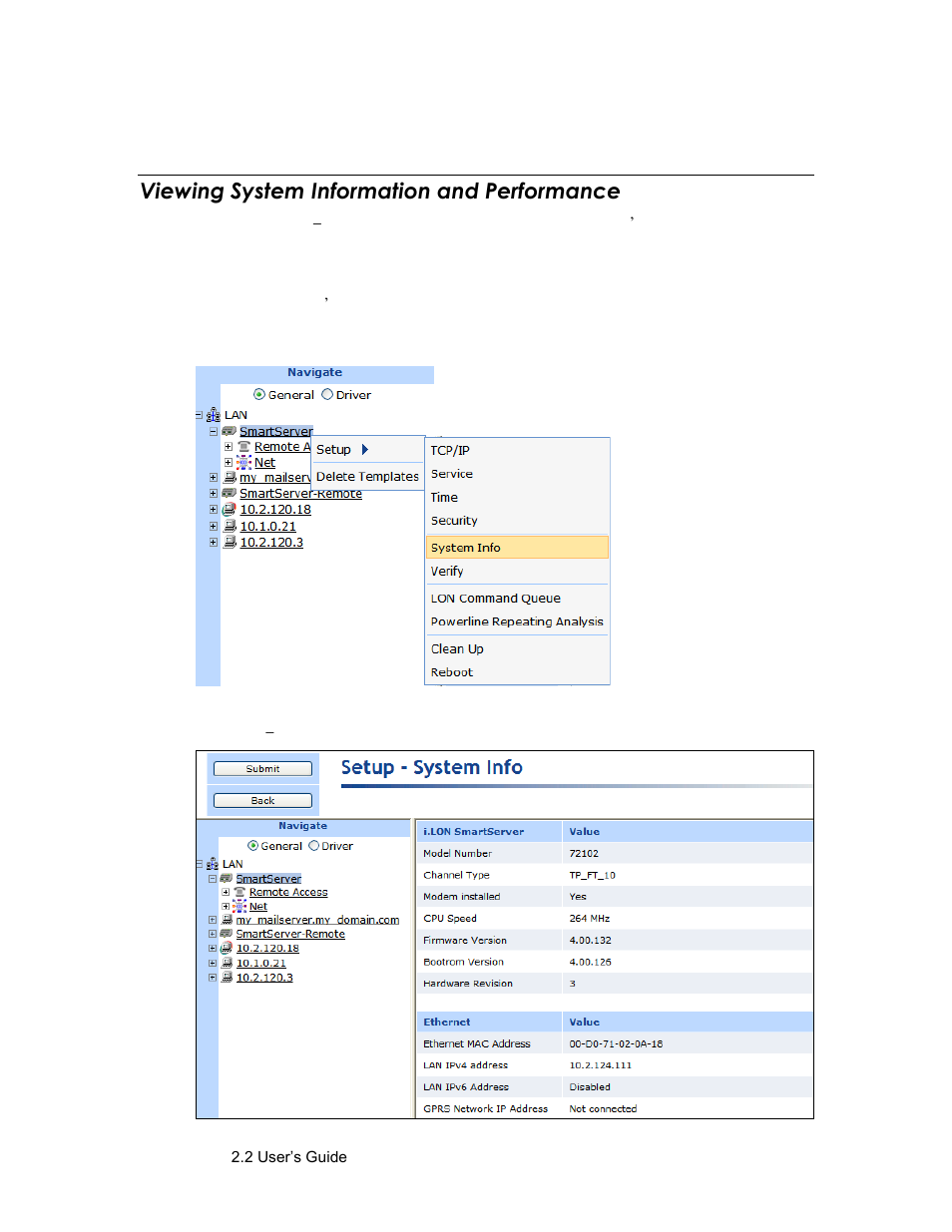 Viewing system information and performance | Echelon SmartServer 2.2 User Manual | Page 102 / 560