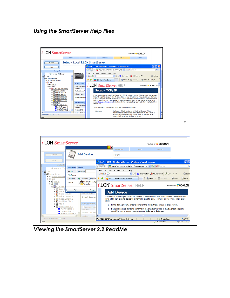Using the smartserver help files, Viewing the smartserver 2.2 readme | Echelon SmartServer 2.2 User Manual | Page 15 / 560