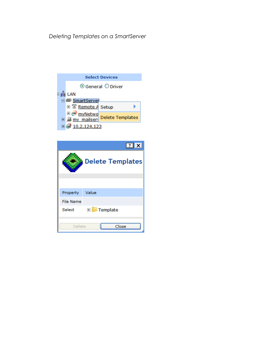 Deleting templates on a smartserver, Delete device templates on a smartserver | Echelon SmartServer 2.2 User Manual | Page 169 / 560