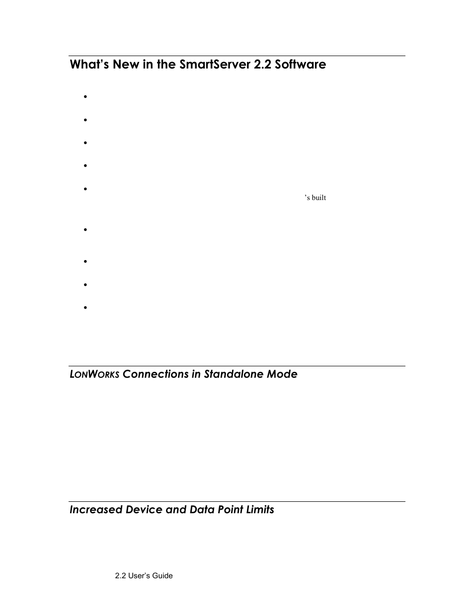 What’s new in the smartserver 2.2 software, Lonworks connections in standalone mode, Increased device and data point limits | Orks, Connections in standalone mode | Echelon SmartServer 2.2 User Manual | Page 20 / 560