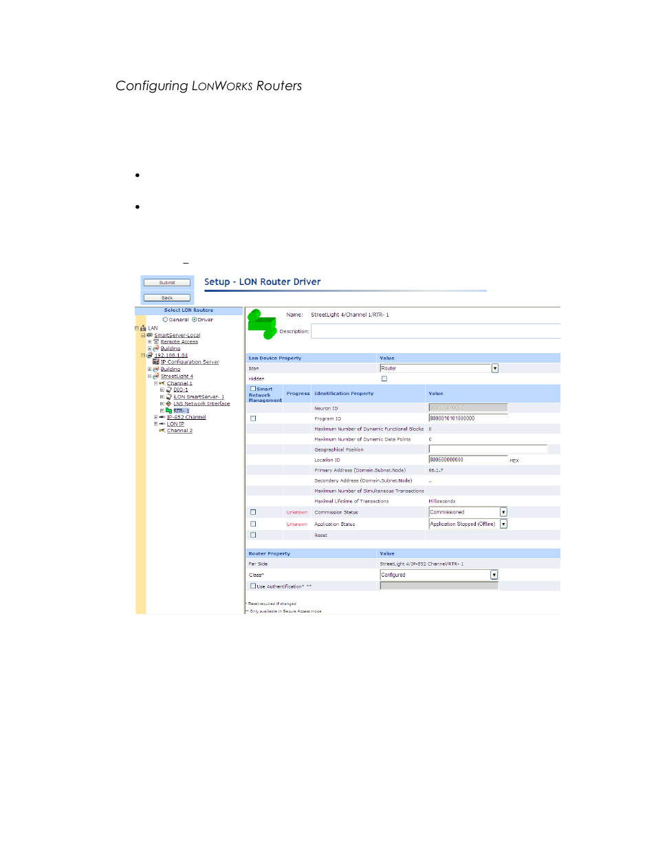 Configuring lonworks routers, Configuring l, Orks | Routers | Echelon SmartServer 2.2 User Manual | Page 249 / 560