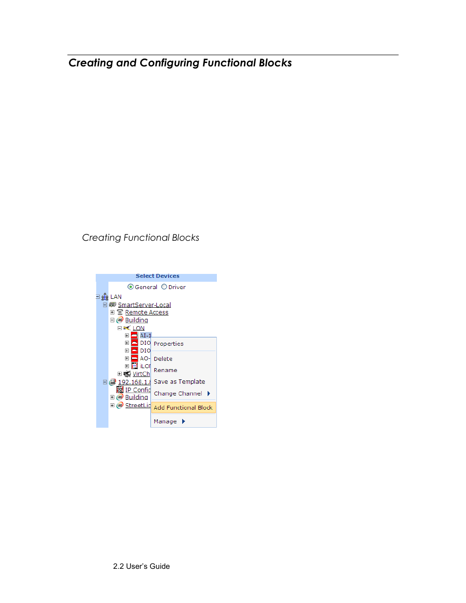 Creating and configuring functional blocks, Creating functional blocks | Echelon SmartServer 2.2 User Manual | Page 252 / 560