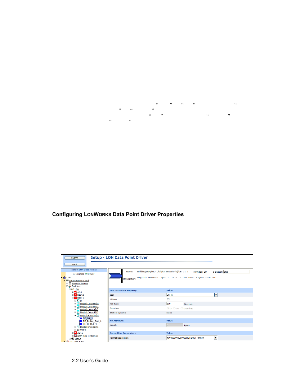 Configuring lonworks data point driver properties | Echelon SmartServer 2.2 User Manual | Page 264 / 560