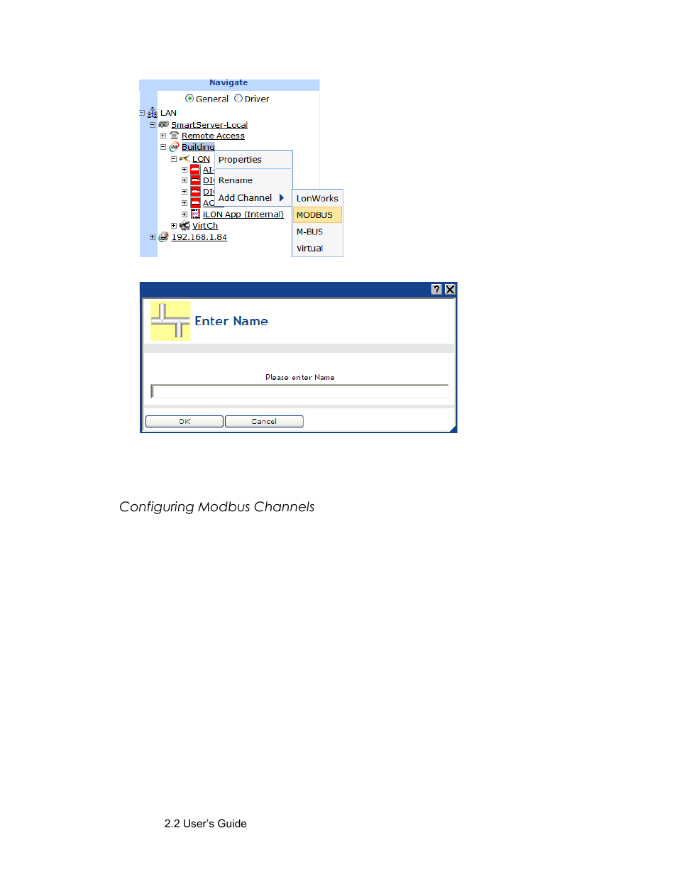 Configuring modbus channels | Echelon SmartServer 2.2 User Manual | Page 270 / 560