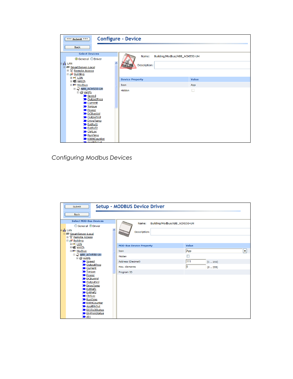 Configuring modbus devices | Echelon SmartServer 2.2 User Manual | Page 275 / 560