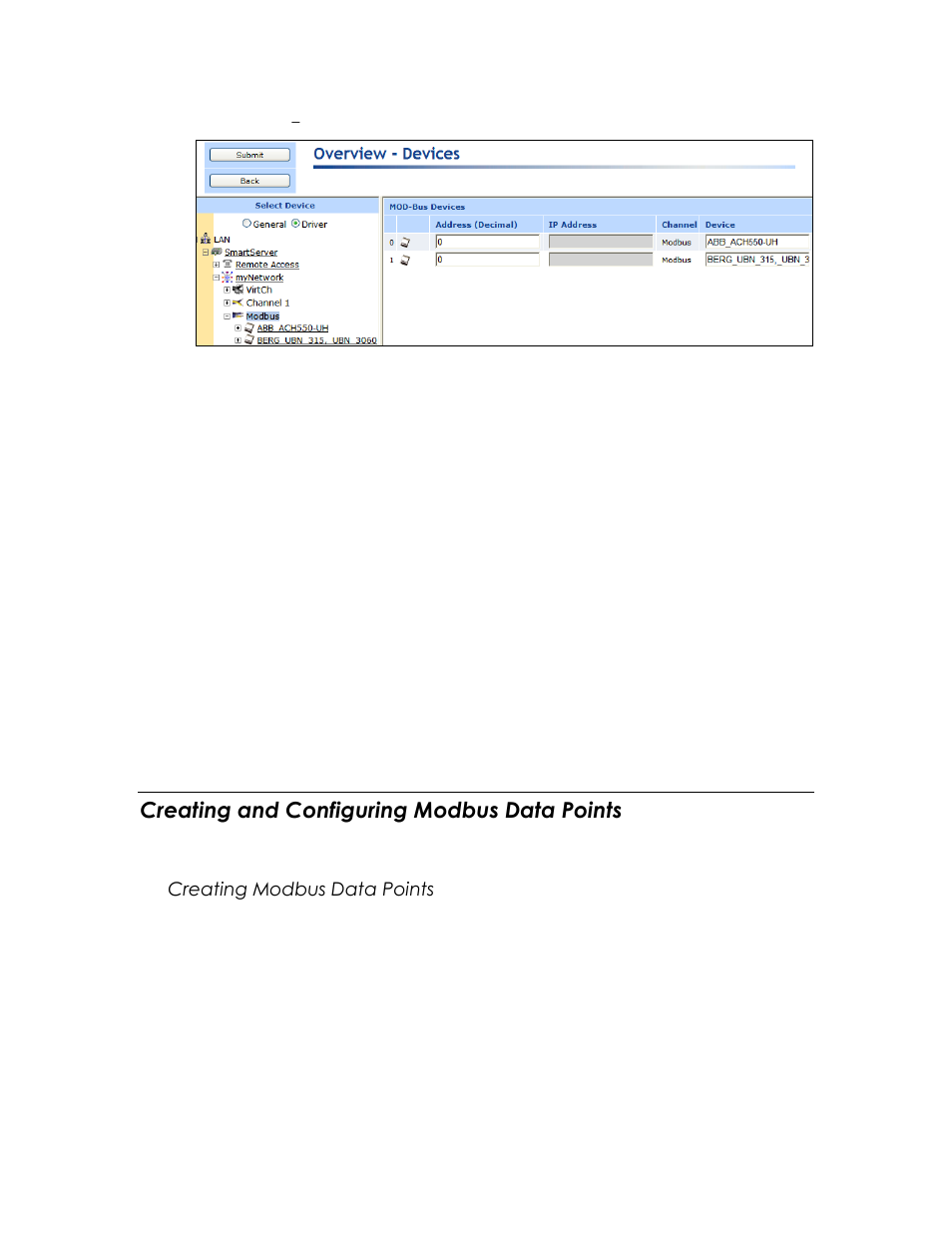 Creating and configuring modbus data points, Creating modbus data points | Echelon SmartServer 2.2 User Manual | Page 277 / 560