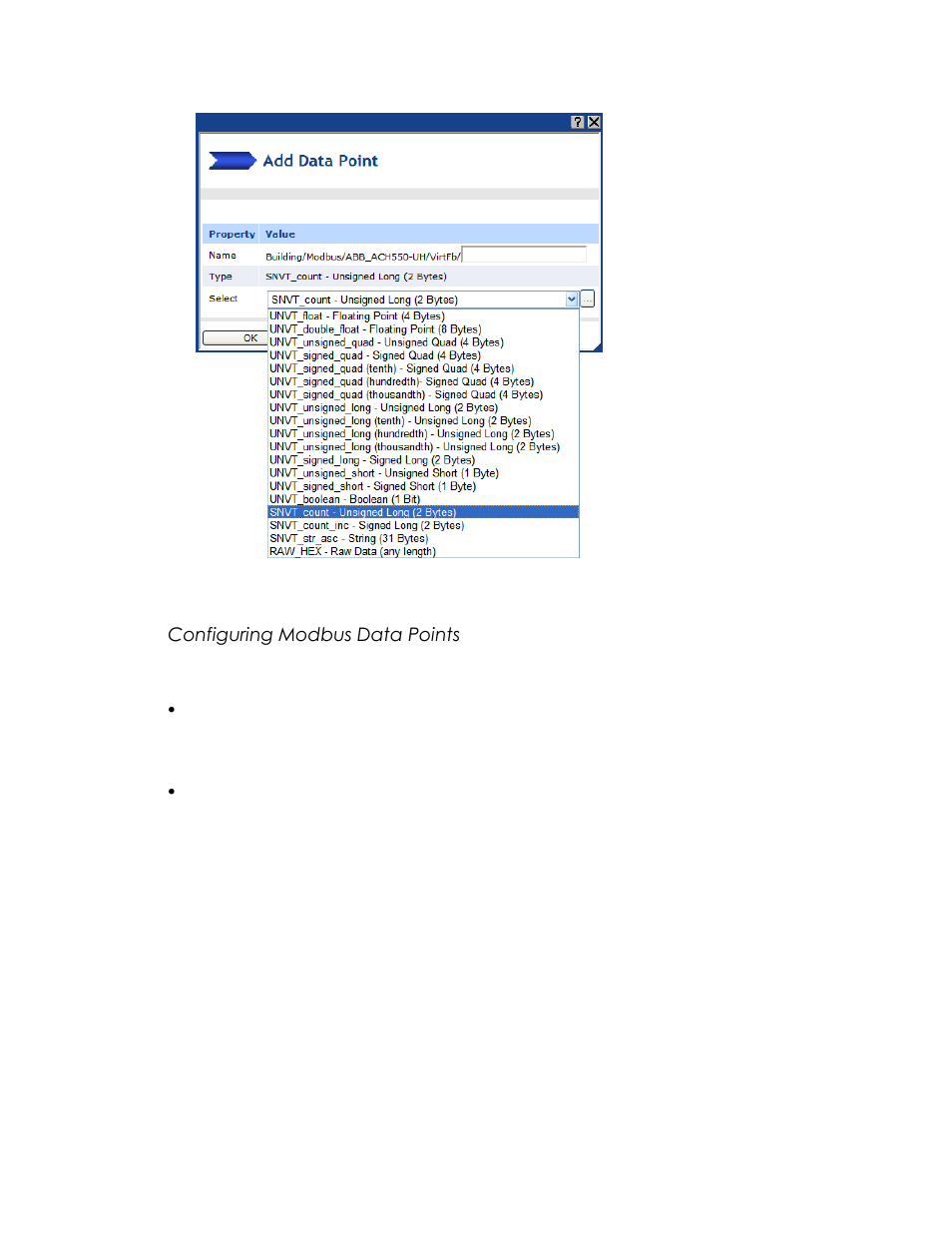 Configuring modbus data points | Echelon SmartServer 2.2 User Manual | Page 279 / 560