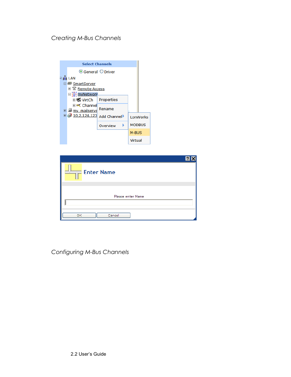 Creating m-bus channels, Configuring m-bus channels | Echelon SmartServer 2.2 User Manual | Page 286 / 560
