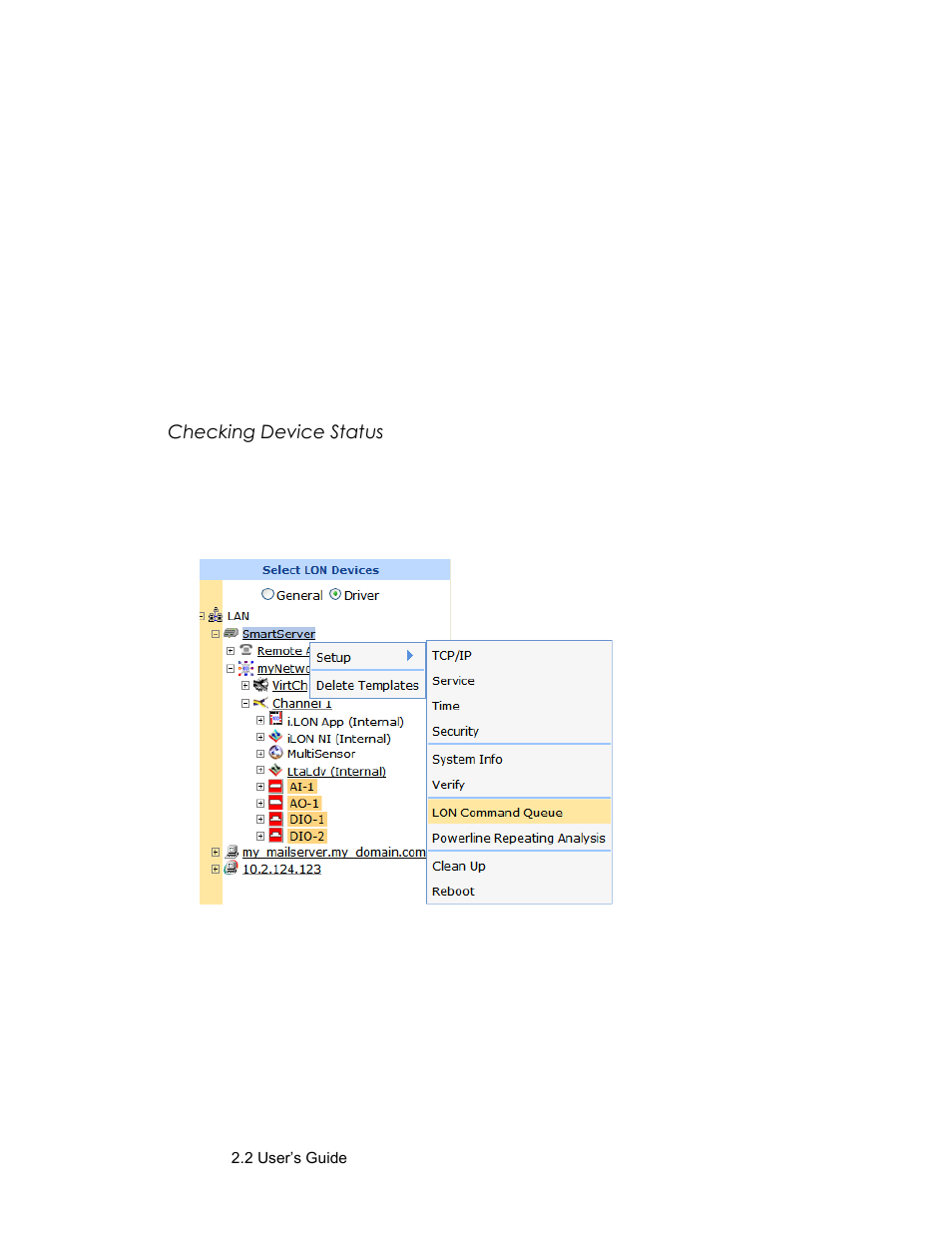 Checking device status | Echelon SmartServer 2.2 User Manual | Page 308 / 560