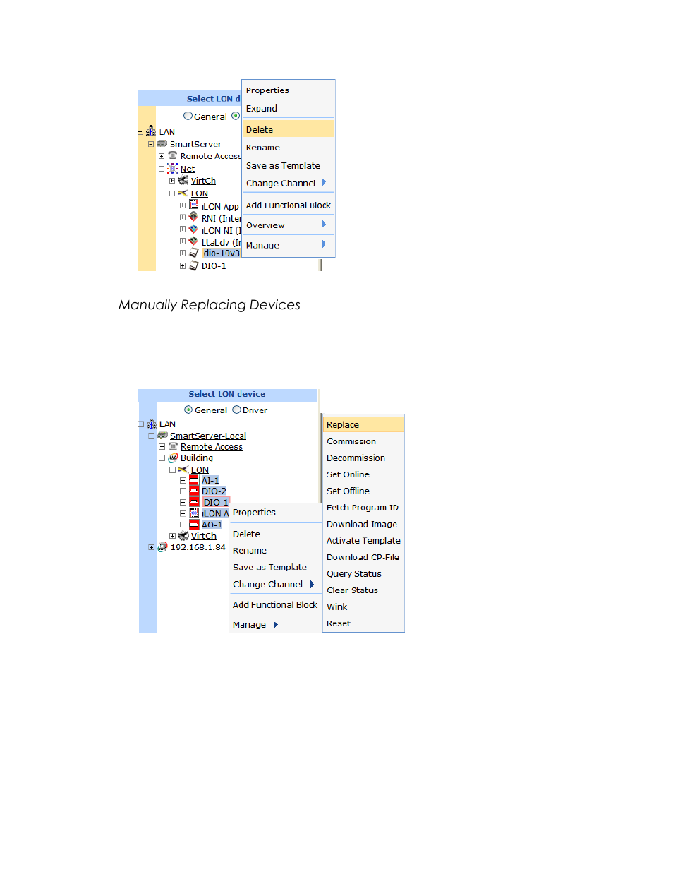 Manually replacing devices | Echelon SmartServer 2.2 User Manual | Page 319 / 560