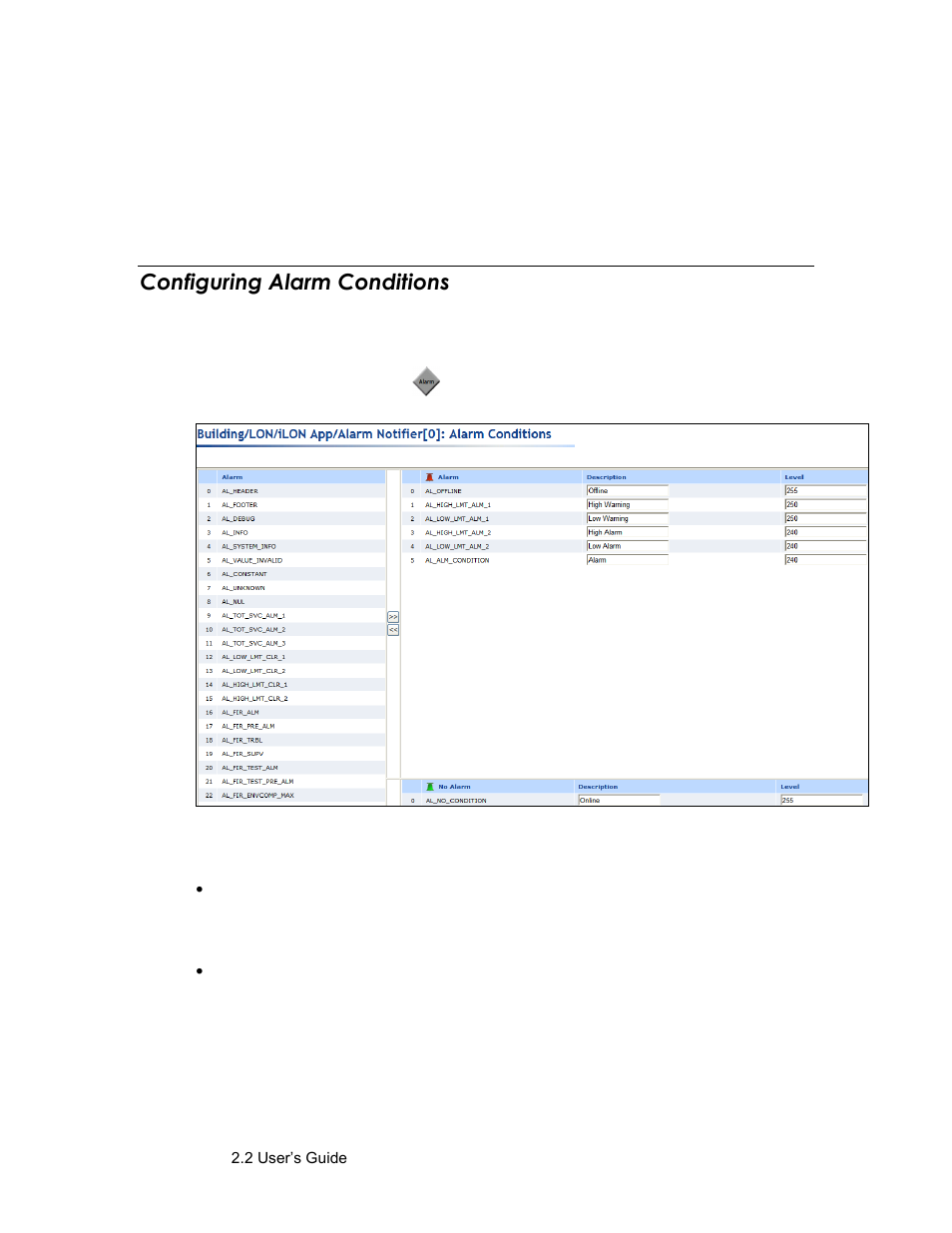 Configuring alarm conditions, Configure alarm conditions | Echelon SmartServer 2.2 User Manual | Page 346 / 560