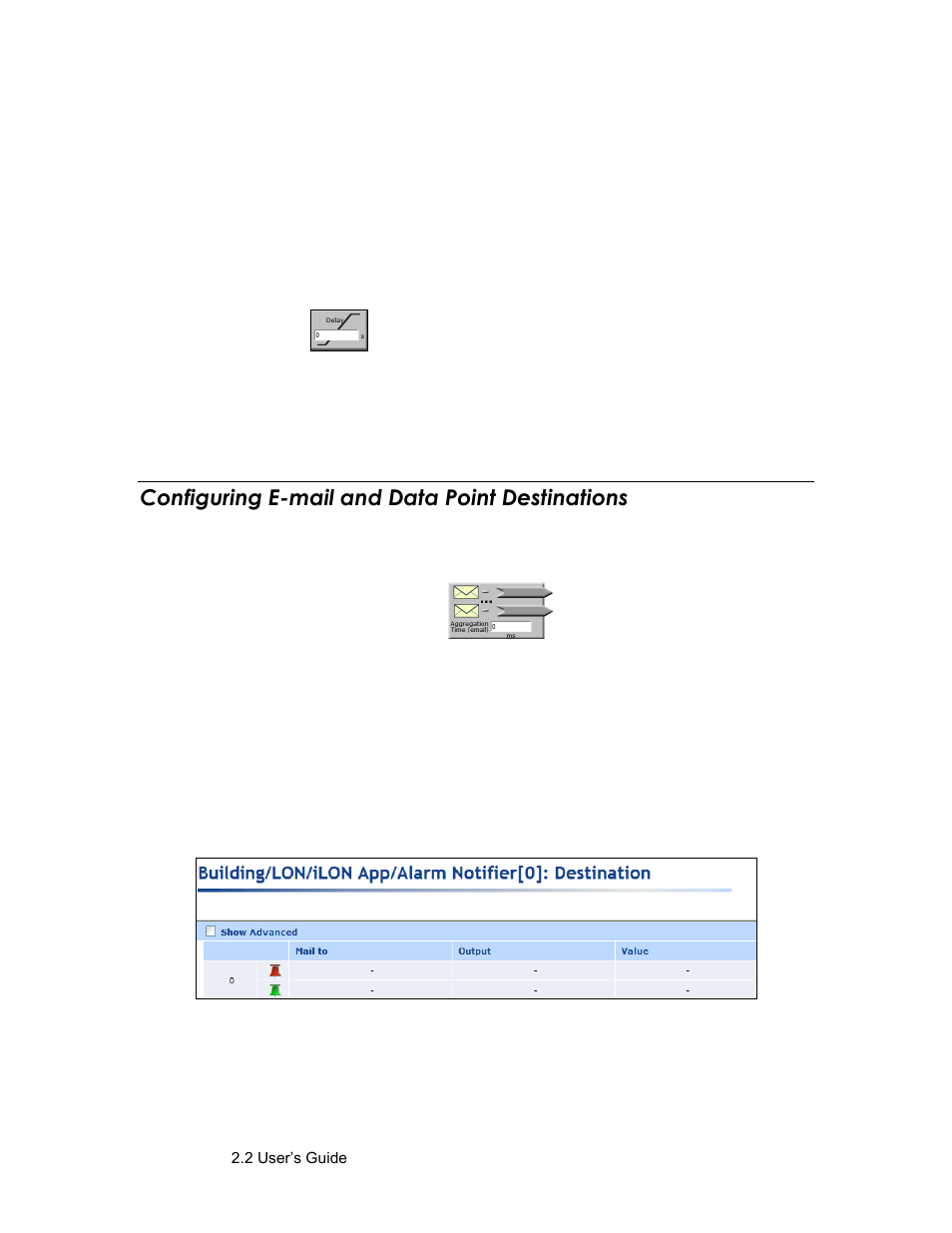 Configuring e-mail and data point destinations, Configure e-mail and data point destinations | Echelon SmartServer 2.2 User Manual | Page 348 / 560